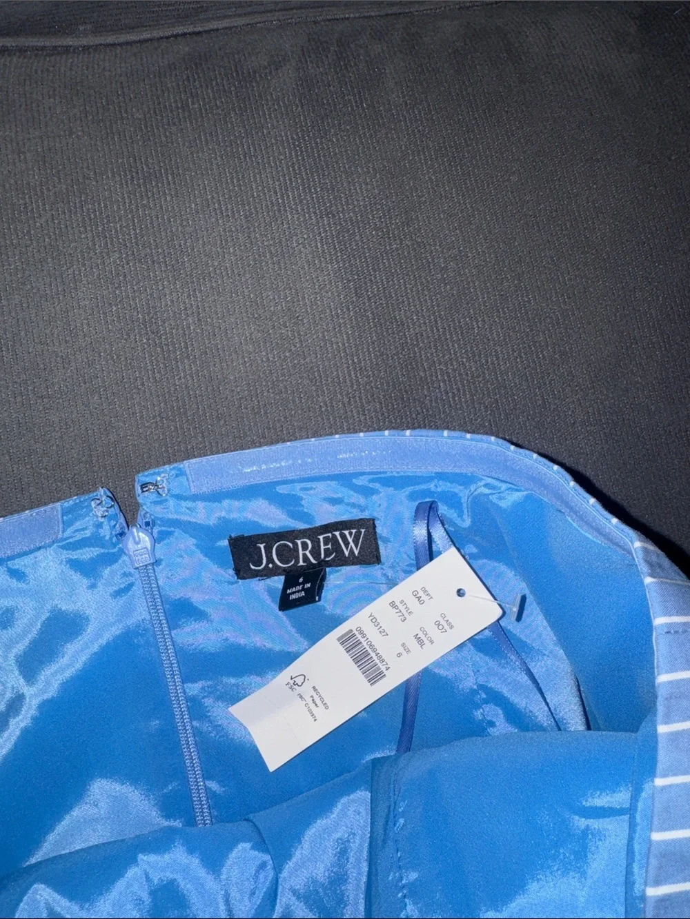 Women j crew Blue Stripe Strapless Peplum top size 6